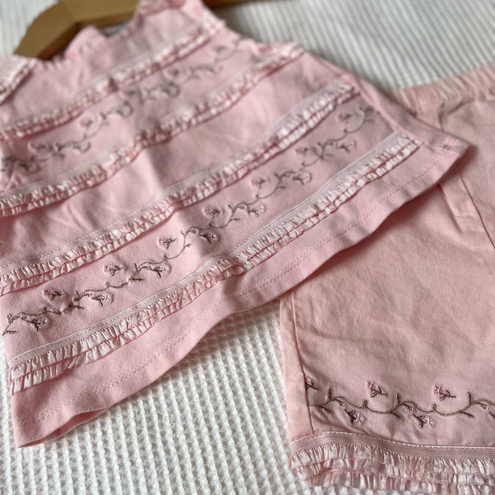 Vintage Vitamins Pink Embroidered Baby Outfit - Picture 2 of 2